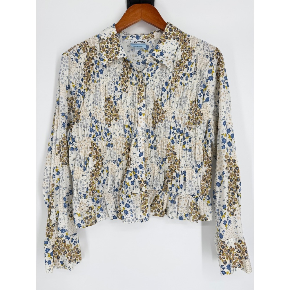 Future Collective Women Blouse XL Floral Cottagecore Boho Smocked Ruffles Rayon